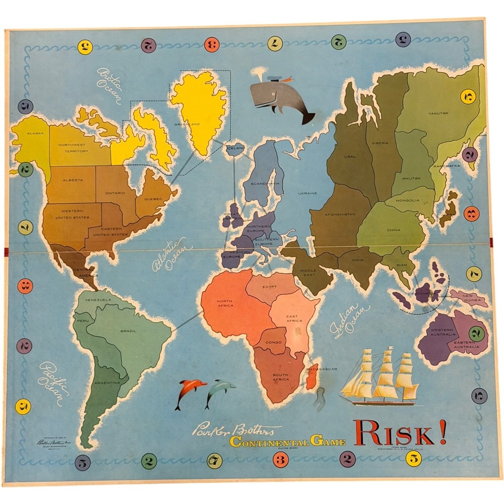 Parker Brothers Risk Continental Game Board Replacement Part 1959 Vintage